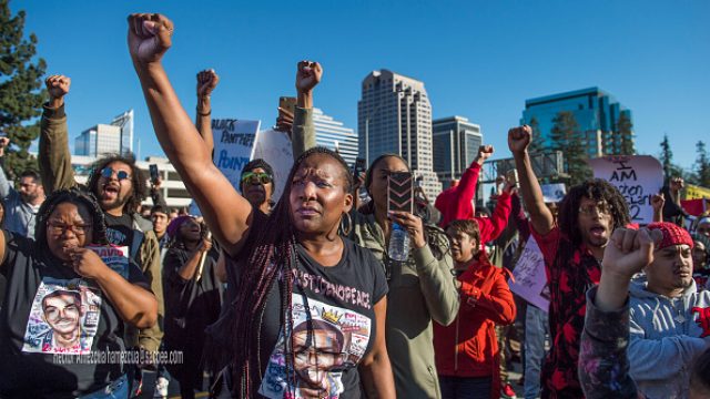 Black Lives Matter activists protest the death of Stephon Clark