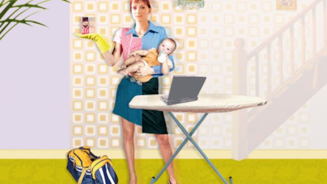 Mother juggling work and parenting