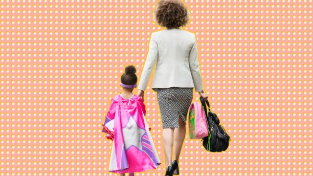 Working mother walking with her daughter