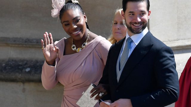 US tennis player Serena Williams and her husband Alexis Ohanian arrive for the wedding ceremony of Britain's Prince Harry, Duke of Sussex and US actress Meghan Markle at St George's Chapel, Windsor Castle, in Windsor, on May 19, 2018. (Photo by TOBY MELVILLE / POOL / AFP) (Photo credit should read TOBY MELVILLE/AFP/Getty Images)