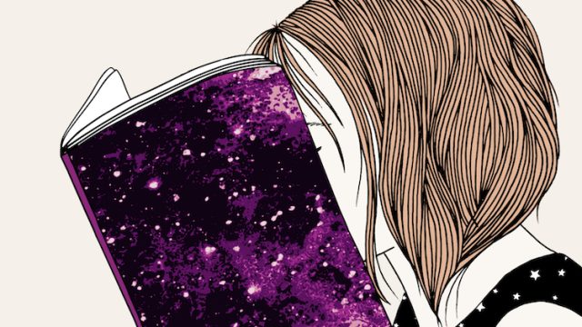 Woman reading a book, illustrated