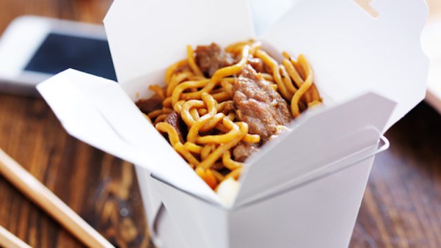 Lo mein in a Chinese takeout carton