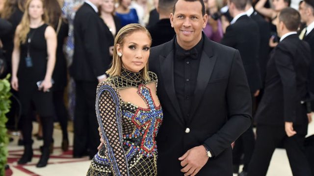 NEW YORK, NY - MAY 07: Recording artist Jennifer Lopez and Alex Rodriguez attend the Heavenly Bodies: Fashion & The Catholic Imagination Costume Institute Gala at The Metropolitan Museum of Art on May 7, 2018 in New York City. (Photo by Theo Wargo/Getty Images for Huffington Post)
