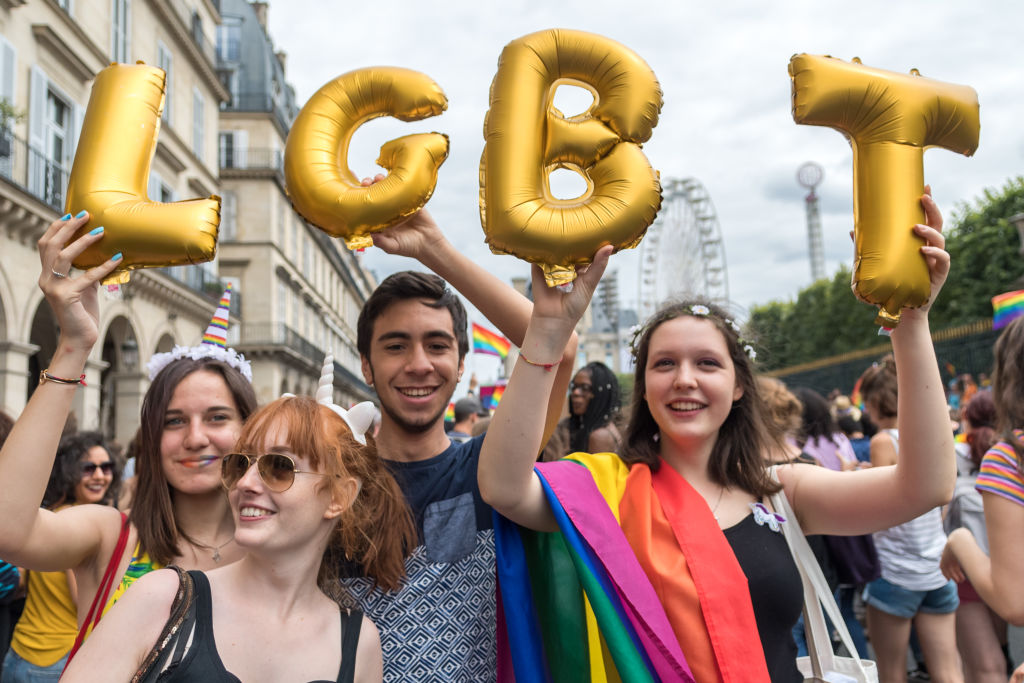 PARIS, FRANCE - JUNE 24: People gather for LGBT priests march to celebrate its 40th anniversary at the squares of Concorde and the Republic with one slogan: MAP for all (Medically assisted procreation), on June 24, 2017 in Paris, France. PHOTOGRAPH BY Julien Mattia / Le Pictorium / Barcroft Images London-T:+44 207 033 1031 E:hello@barcroftmedia.com - New York-T:+1 212 796 2458 E:hello@barcroftusa.com - New Delhi-T:+91 11 4053 2429 E:hello@barcroftindia.com www.barcroftimages.com (Photo credit should read Julien/Le Pictorium/Barcroft / Barcroft Media via Getty Images)