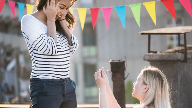 Lesbian couple getting engaged