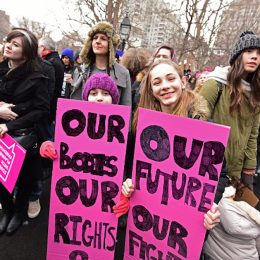 Girls at pro-choice rally in Manhattan