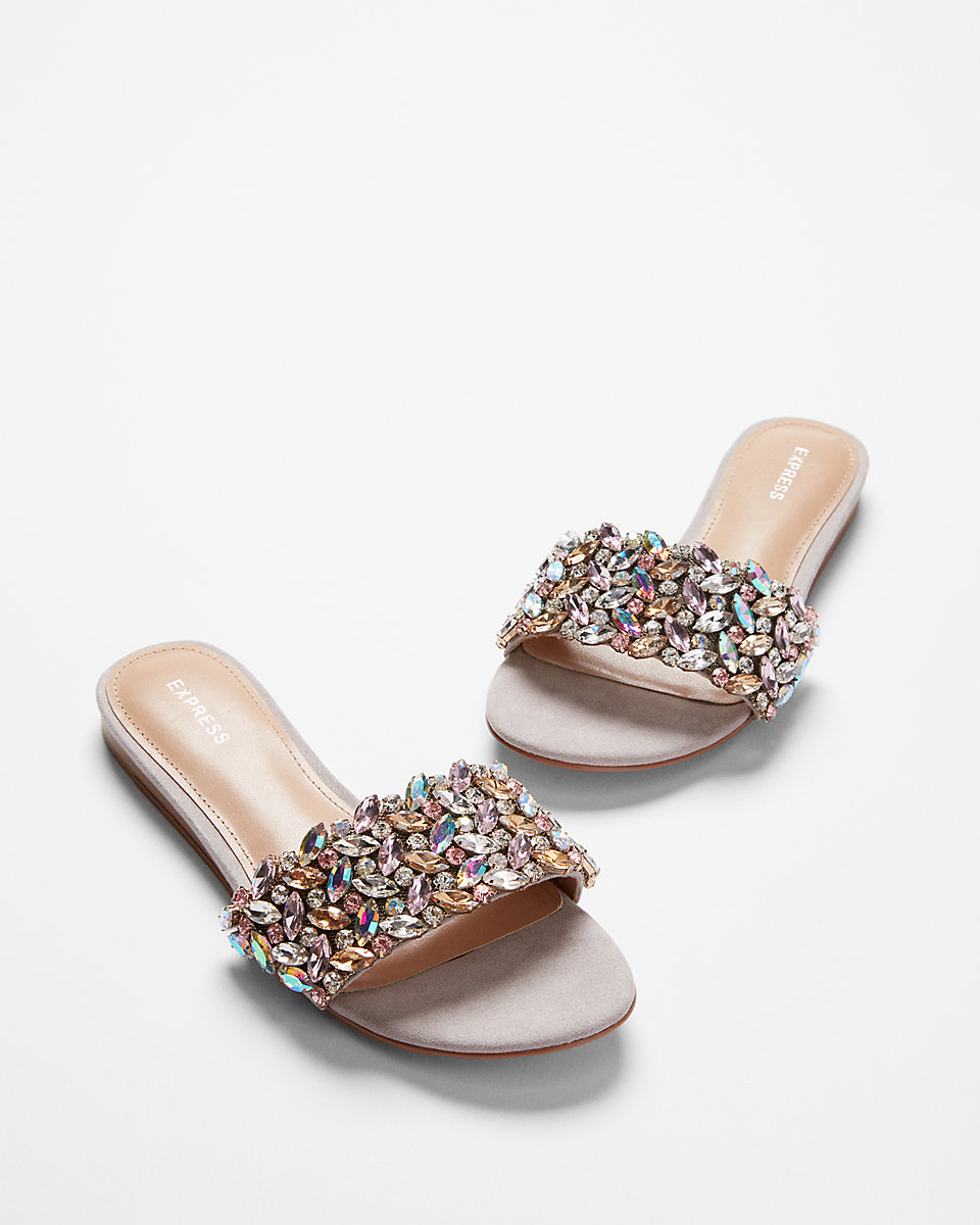 Jeweled slip store on sandals