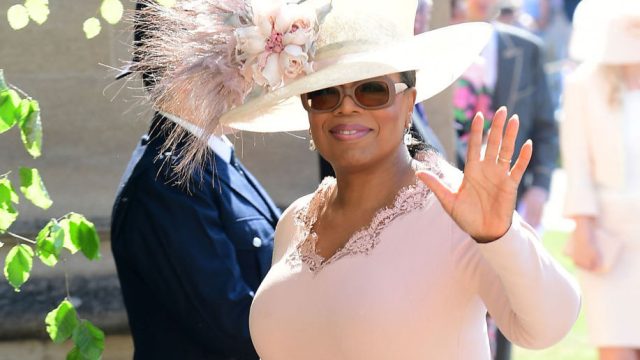 US presenter Oprah Winfrey arrives for the wedding ceremony of Britain's Prince Harry, Duke of Sussex and US actress Meghan Markle at St George's Chapel, Windsor Castle, in Windsor, on May 19, 2018. (Photo by Ian West / POOL / AFP) (Photo credit should read IAN WEST/AFP/Getty Images)