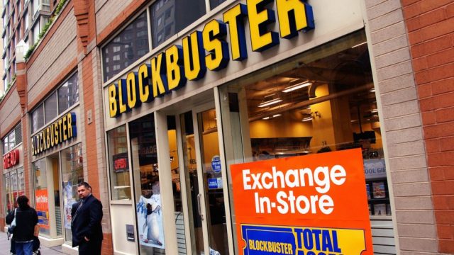 NEW YORK - NOVEMBER 15: General view of the exterior of the Blockbuster store hosting a press conference announcing The Weinstein Company's deal with Blockbuster Inc. for exclusive rights to rent theatrical movies and direct-to-video titles on November 15, 2006 in New York City, New York.