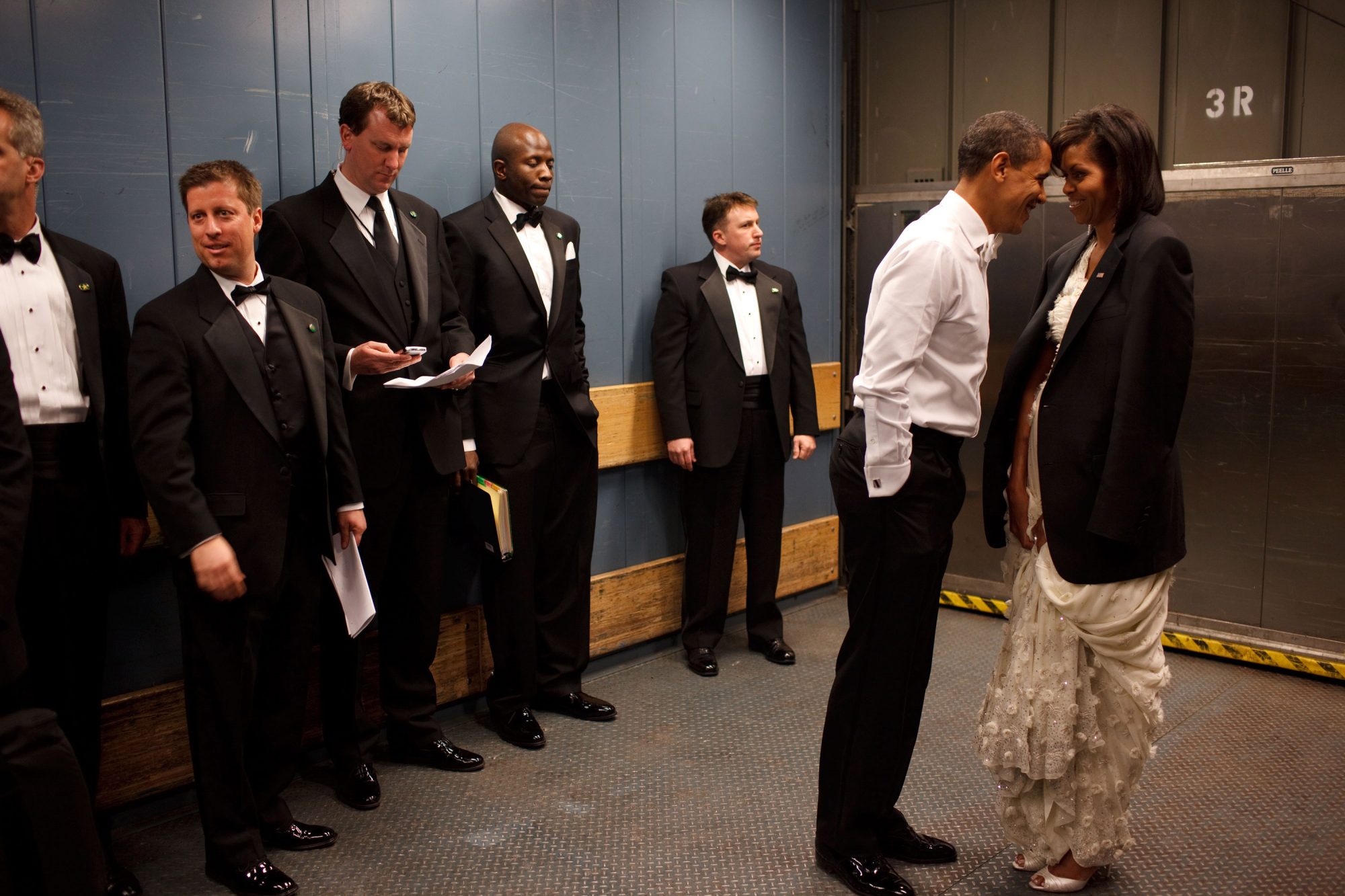 WASHINGTON - JANUARY 20:  In this handout from the White House, U.S. President Barack Obama and first lady Michelle Obama together in a freight elevator at an Inaugural Ball, January 20, 2009 in Washington, DC.  (Photo by Pete Souza/White House via Getty Images)