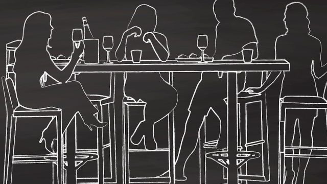 Illustration of friends in a bar