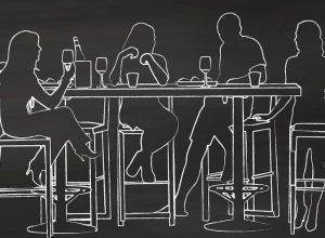 Illustration of friends in a bar
