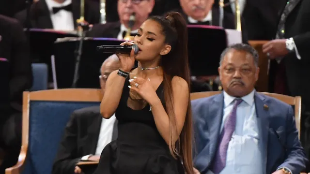 Ariana Grande performs at Aretha Franklin's funeral