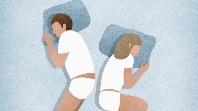 Comfortable couple sleeping in underwear and t-shirts