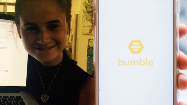 Dr. Jess Carbino and Bumble app splitscreen