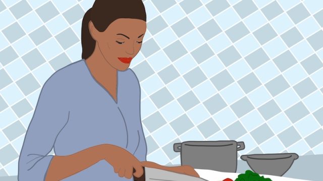 Illustration of woman chopping vegetables