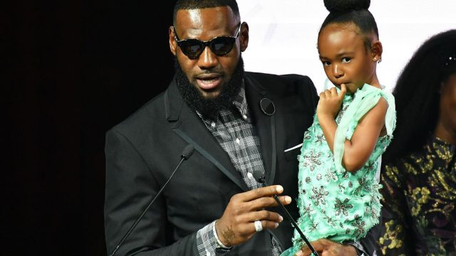 NEW YORK, NY - SEPTEMBER 04: Athlete LeBron James, recepient of Icon 360 Award and daughter Zhuri James attend Harlem's Fashion Row during New York Fahion Week at Capitale on September 4, 2018 in New York City.