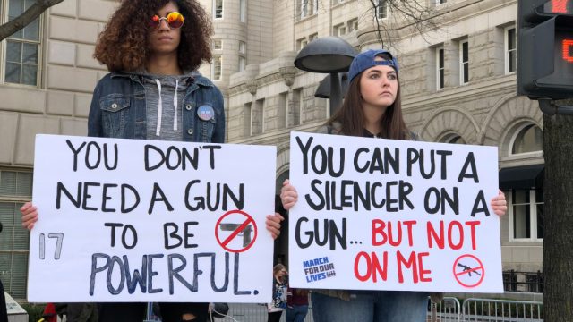 WASHINGTON DC, USA. MARCH 24 2018. Over 750,000 people gathered on Pennsylvania Avenue in Washington DC to protest lawmakers and politicians for change in gun laws. Many of those protesting were students including some some teachers, students and parents from Parkland, Florida. Students also spoke on a stage to rally protestors toward change in future voting. Photo by Giles Clarke/Getty Images