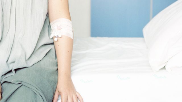 Woman on hospitial bed