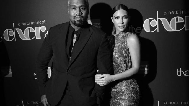 NEW YORK, NY - DECEMBER 03: (EDITORS NOTE : This image has been converted to black and white.) Kanye West and Kim Kardashian West attend opening night of "The Cher Show" at Neil Simon Theatre on December 3, 2018 in New York City.