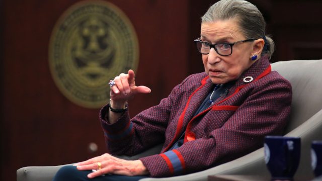 BRISTOL, RI - JANUARY 30: United States Supreme Court Justice Ruth Bader Ginsburg answers audience questions during an event at Roger Williams University Law School in Bristol, RI on Jan. 30, 201