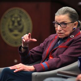 BRISTOL, RI - JANUARY 30: United States Supreme Court Justice Ruth Bader Ginsburg answers audience questions during an event at Roger Williams University Law School in Bristol, RI on Jan. 30, 201