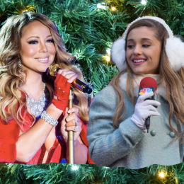 Mariah Carey and Ariana Grande each performing Christmas music
