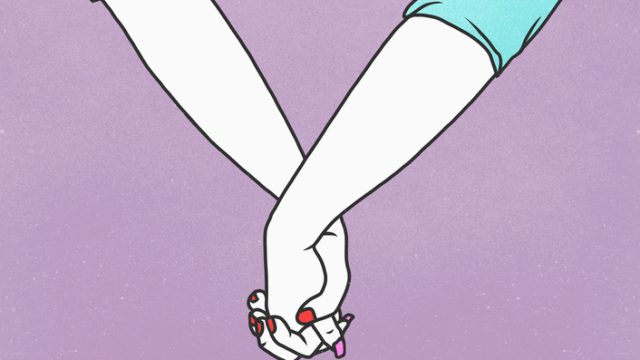 Illustration of two women holding hands