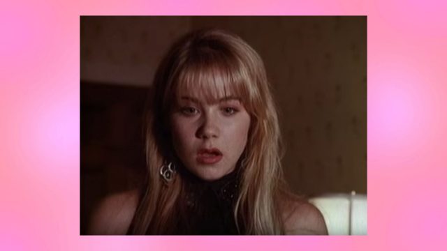Christina Applegate in Don't Tell Mom The Babysitter's Dead on pink background