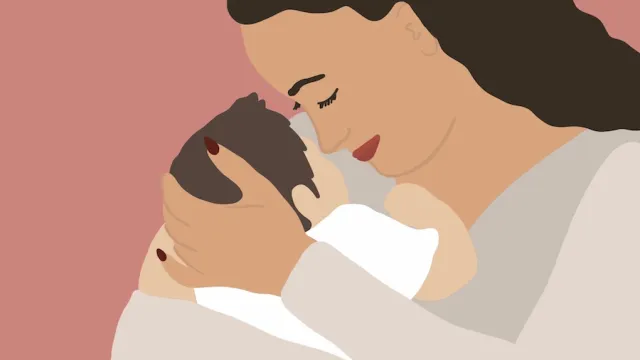 Illustration of mother holding baby