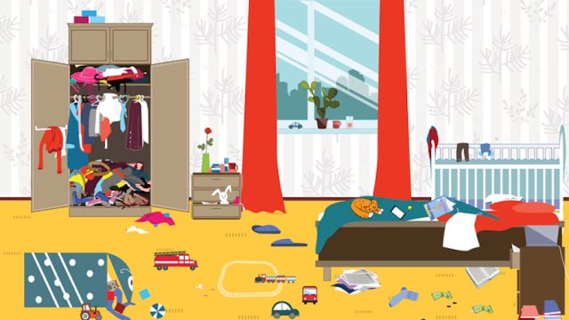 Illustration of a messy room
