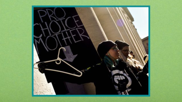 Mother supporting abortion at a rally