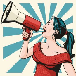 Pop art illustration of woman shouting into megaphone