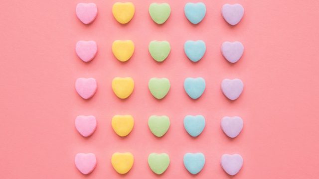 Valentine's Candy hearts in the rainbow flag