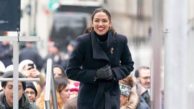 FOLEY SQUARE, NEW YORK, UNITED STATES - 2019/01/19: US Congresswoman Alexandria Ocasio-Cortez attends Women's Unity Rally at Foley Square as hundreds of people atten