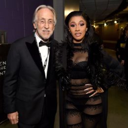 Cardi B backstage at the 61st annual Grammy Awards with Recording Academy president