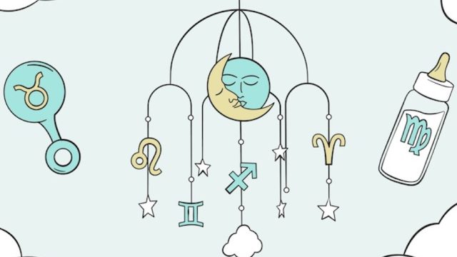 Illustration of a child's mobile with astrology signs