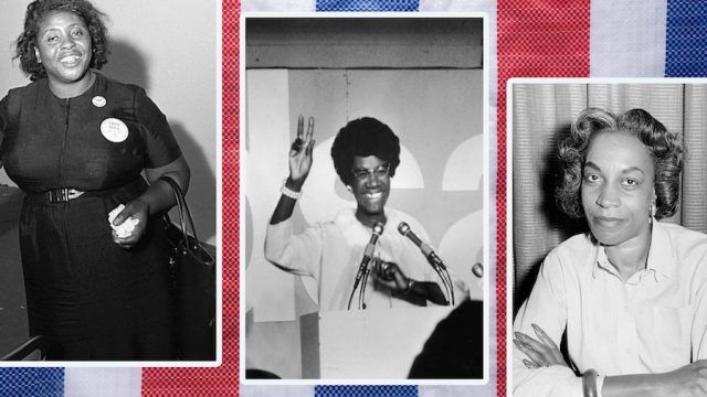 Collage of Fannie Lou Hamer, Shirley Chisholm, and Flo Kennedy