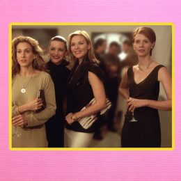 Still of Sex and the City cast on pink background