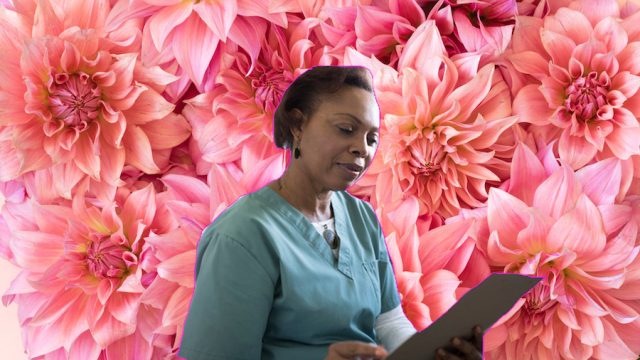A woman doctor on a floral background
