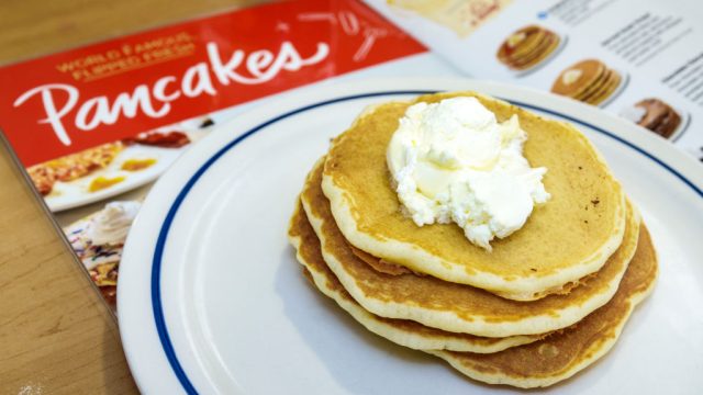 Florida, Gainesville, IHOP, International House Pancakes, plate of pancakes.