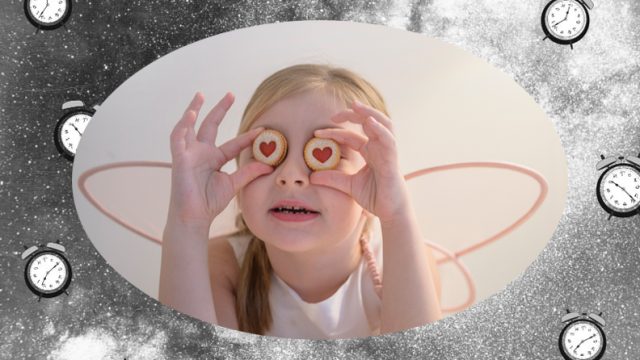 girl with heart cookies in her eyes
