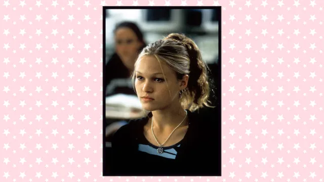 Kat Stratford from 10 Things I Hate About You on a pink starred background