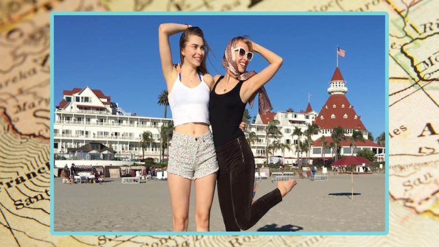 Author and her sister in San Diego, placed on a map of California