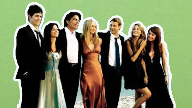 Collage of the main characters of The O.C. on a green background