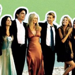 Collage of the main characters of The O.C. on a green background