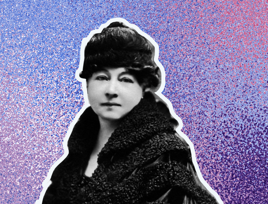 Filmmaker Alice Guy-Blaché on a purple background