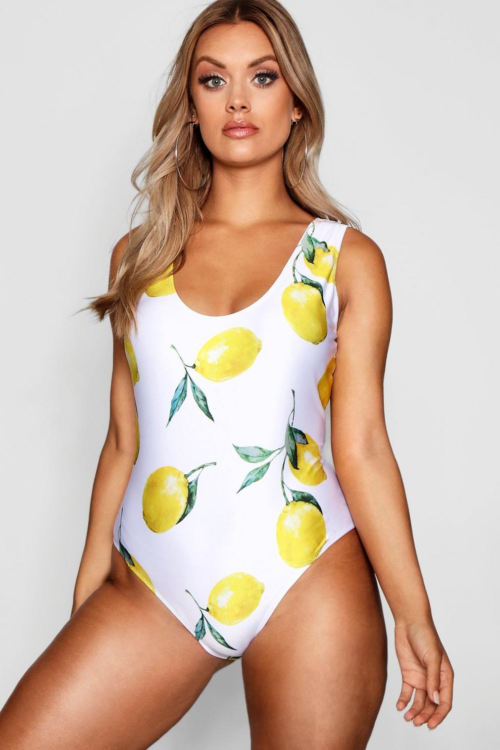 Boohoo Lemon Print Swimsuit