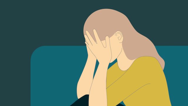 Illustration of sad woman with her head in her hands