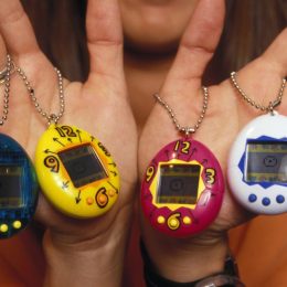 Different versions of Tamagotchi toys.